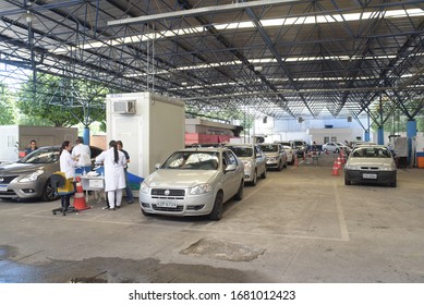 RIO DE JANEIRO, BRAZIL, MARCH, 23, 2020:flu Vaccination In Elderly People Using The Drive Thru System Receive The Vaccine Inside The Car To Prevent Crowding Due To The Coronavirus, Covid19