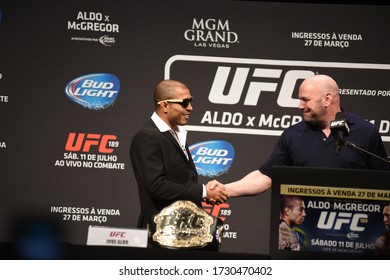 Rio de Janeiro- brazil March 10, 2018 UFC press conference with fighter Conor McGregor Jose Aldo and Dana White