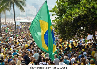 RIO DE JANEIRO, BRAZIL - March 15, 2015, Brazilians take the street of Rio de Janeiro to protest against federal government corruption. Protesters call for the impeachment of President Dilma Rousseff