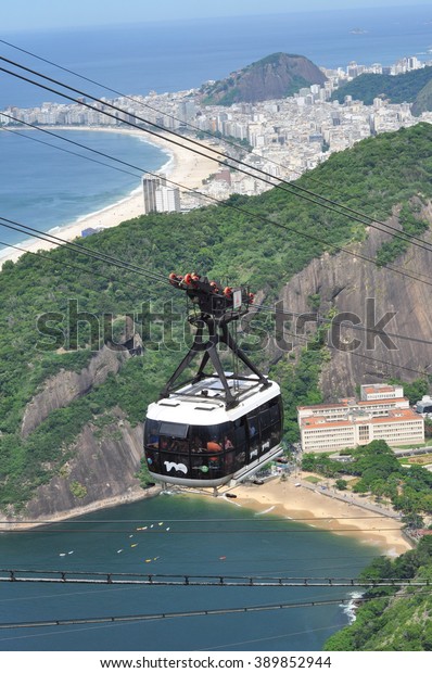 RIO DE JANEIRO, BRAZIL - MARCH 4: Cable Car carrying\
tourists from Sugar Loaf Mountain in Rio de Janeiro on MARCH 4,\
2016