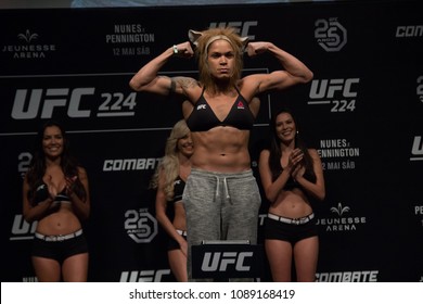 RIO DE JANEIRO, BRAZIL, MAY 12, 2018: Fighter Amanda Nunes during weighing at UFC 224 (Ultimate Fighter Championship), Rio de Janeiro