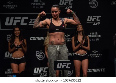 RIO DE JANEIRO, BRAZIL, MAY 12, 2018: Fighter Raquel Pennington During Weighing At UFC 224 (Ultimate Fighter Championship), Rio De Janeiro