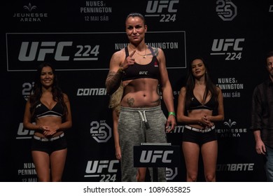 RIO DE JANEIRO, BRAZIL, MAY 12, 2018: Fighter Raquel Pennington During Weighing At UFC 224 (Ultimate Fighter Championship), Rio De Janeiro