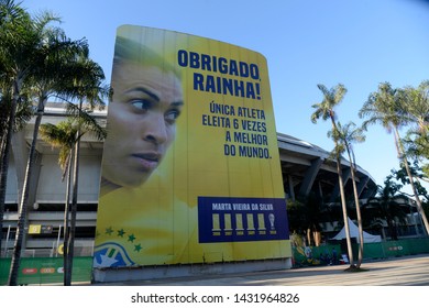 Rio De Janeiro- Brazil May 23, 2019 Maracanã Stadium, Decorated With The Photograph Of Soccer Player Marta