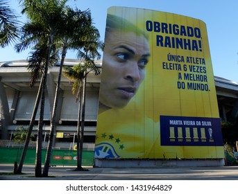 Rio De Janeiro- Brazil May 23, 2019 Maracanã Stadium, Decorated With The Photograph Of Soccer Player Marta