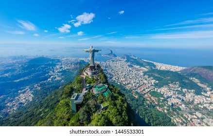 RIO DE JANEIRO , Brazil, May 20, 2019: Aerial view of Christ Redeemer and Corcovado Mountain. Rio de Janeiro is the cultural capital of Brazil and is a favorite destination for tourists. Panorama