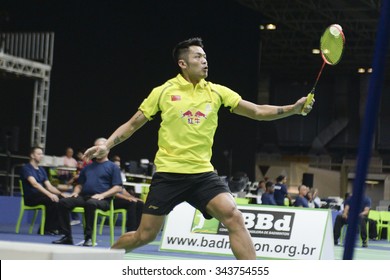 RIO DE JANEIRO, BRAZIL - November 24, 2015: LIN Dan of China participates YONEX Brazil Open 2015 at RioCentro, The event is part of the test events for the Olympic Games in Rio de Janeiro in 2016