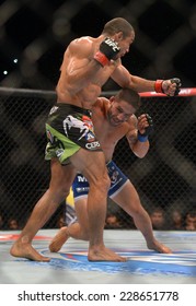 RIO DE JANEIRO, BRAZIL - October 25, 2014: UFC 179 Featherweight Championship Rematch Between The Current Champion Brazilian Jose Aldo And American Chad Mendes At Ginasio Do Maracanazinho.