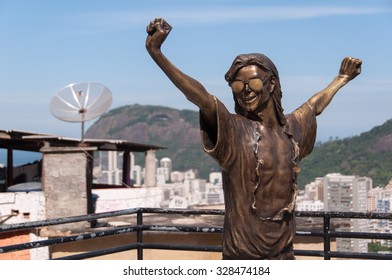 RIO DE JANEIRO, BRAZIL - OCTOBER 8, 2015: Michael Jackson Memorial In Santa Marta Favela. The Statue Was Built Shortly After Musician's Death In Year 2009.