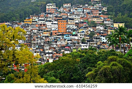 Rio de Janeiro Brazil, panoramic view of the favela Rocinha. 