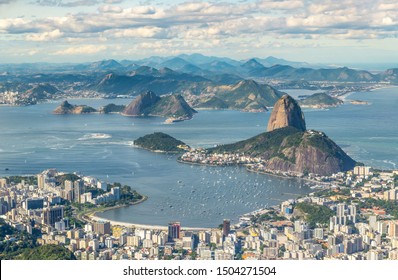 Rio De Janeiro, Brazil, View From The Christ The Redemtor Statue At A Sunny Day