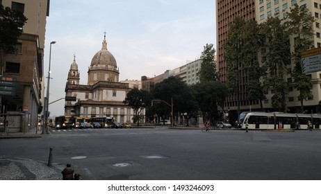 Rio De Janeiro CityRio De JaneiroBrazil - August 18th 2019: VLT (light Transport Vehicle) And Candelária Church In The Background.