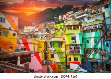 Rio De Janeiro Downtown And Favela.  Brazil