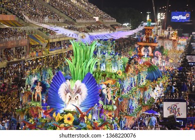 RIO DE JANEIRO, MARCH 09, 2019: Samba School Portela during parade in Sambodromo for the Carnival Samba competition, Rio de Janeiro 