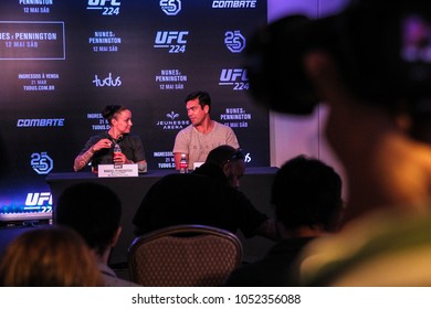 RIO DE JANEIRO, MARCH 20, 2018: Fighter Lyoto Machida During Press Conference Of UFC 224 (Ultimate Fight Championship)