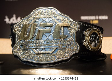 RIO DE JANEIRO, MARCH 28, 2019: Belt of UFC (Ultimate Fight Championship) during press conference