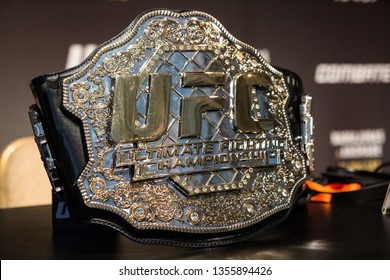 RIO DE JANEIRO, MARCH 28, 2019: Belt of UFC (Ultimate Fight Championship) during press conference