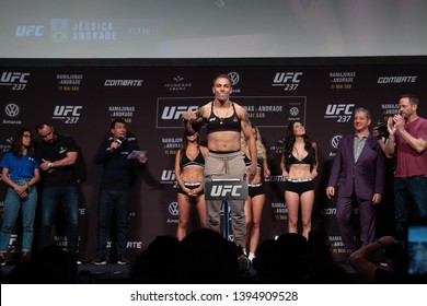 RIO DE JANEIRO, MAY 10, 2019: Fighter Jessica Andrade During Weighing At UFC 237 (Ultimate Fighter Championship), Rio De Janeiro