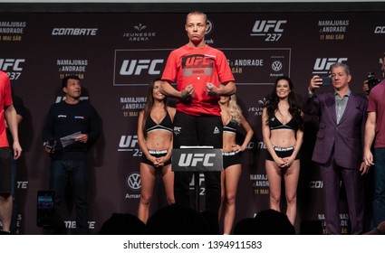 RIO DE JANEIRO, MAY 10, 2019: Fighter Rose Namajunas during weighing at UFC 237 (Ultimate Fighter Championship), Rio de Janeiro