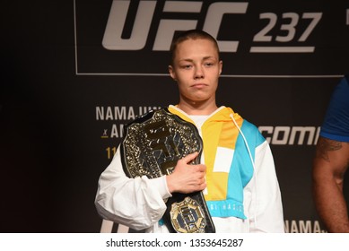 RIO DE JANEIRO, RJ, 28 MARCH 2019: American Wrestler Rose Namajunas Participates In The UFC 237 Event Press Conference Where She Will Fight With Brazil's Jessica Andrade In Rio De Janeiro In Brazil