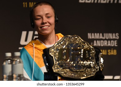 RIO DE JANEIRO, RJ, 28 MARCH 2019: American Wrestler Rose Namajunas Participates In The UFC 237 Event Press Conference Where She Will Fight With Brazil's Jessica Andrade In Rio De Janeiro In Brazil