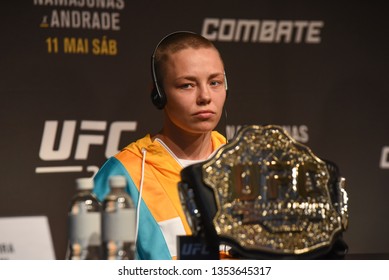 RIO DE JANEIRO, RJ, 28 MARCH 2019: American Wrestler Rose Namajunas Participates In The UFC 237 Event Press Conference Where She Will Fight With Brazil's Jessica Andrade In Rio De Janeiro In Brazil