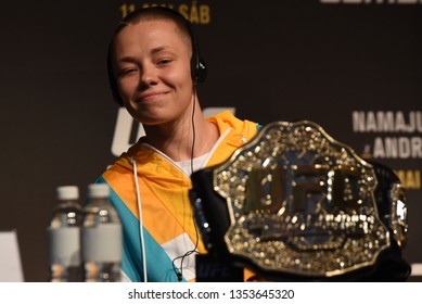 RIO DE JANEIRO, RJ, 28 MARCH 2019: American Wrestler Rose Namajunas Participates In The UFC 237 Event Press Conference Where She Will Fight With Brazil's Jessica Andrade In Rio De Janeiro In Brazil