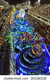 RIO DE JANEIRO, RJ /BRAZIL - February 11, 2013: World's famous carnival in Rio de Janeiro, samba school parading in Sambadromo, the carnival stadium,  with 90000 spectators.