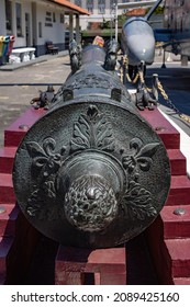 Rio de Janeiro RJ Brazil December 11 2021 - Dutch cannon from the 17th century (1634) with 3.09m in length, belonging to the collection of the Cultural Center of the Brazilian Navy.