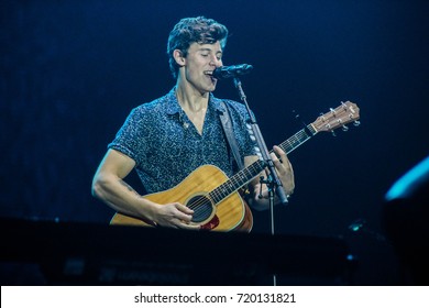 RIO DE JANEIRO, SEPTEMBER 16, 2017: Singer Shawn Mendes on stage of Rock In Rio Festival, Rio de Janeiro.