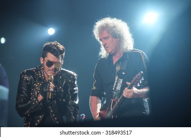 RIO DE JANEIRO, SETEMBER 18, 2015: Singer Adam Lambert And Queen On Stage During Rock In Rio Festival.