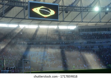 Rio de Janeiro-Brazil April 10, 2019 Final match of the football championship, between Flamengo and Fluminense teams at Maracanã stadium, player Paolo Guerrero celebrates Flamengo's victory
