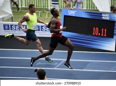 Rio de Janeiro-Brazil april 19, 2015, Usain Bolt runs the 100 meters event during event on Jocky Club in Rio de Janeiro