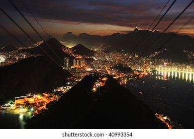 Rio De Janerio Gondola City Night Sunset From Sugar Loaf Mountain