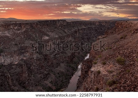 Rio Grande Gorge in Taos County, New Mexico at sunset