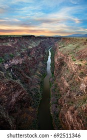 Rio Grande River At Sunset Near Taos, New Mexico