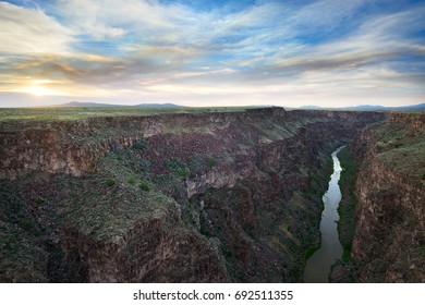 Rio Grande River At Sunset Near Taos, New Mexico