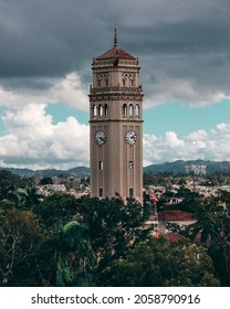 RIO PIEDRAS, PUERTO RICO - Jan 19, 2019: The clock tower at the University of Puerto Rico in Rio Piedras