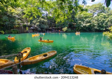 RIO QUENTE, BRAZIL - DECEMBER 07, 2021: Brazilian People Have Fun In Lake On December, 2021, Rio Quente.