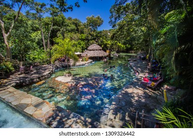 RIO QUENTE, BRAZIL - JANUARY 29, 2019:Brazilian People Have Fun In Aquatic Park On January, 2019, Rio Quente, Brazil.