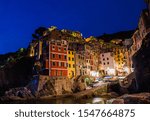 Riomaggiore by night , Cinque Terre, Italy