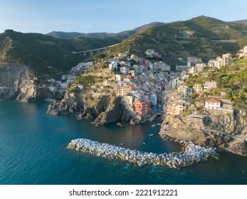 Riomaggiore Town In Cinque Terre From Aerial View