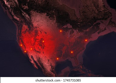 Riots in the United States, riots in American cities. Red zones on the map