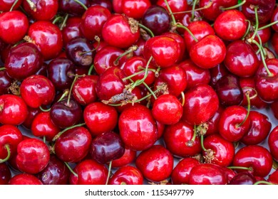 Ripe Cherries On A Market In Inca, Mallorca