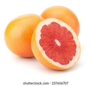 Ripe Cut Red Grapefruit Isolated On White Background