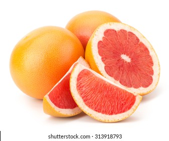 Ripe Cut Red Grapefruit Isolated On White Background