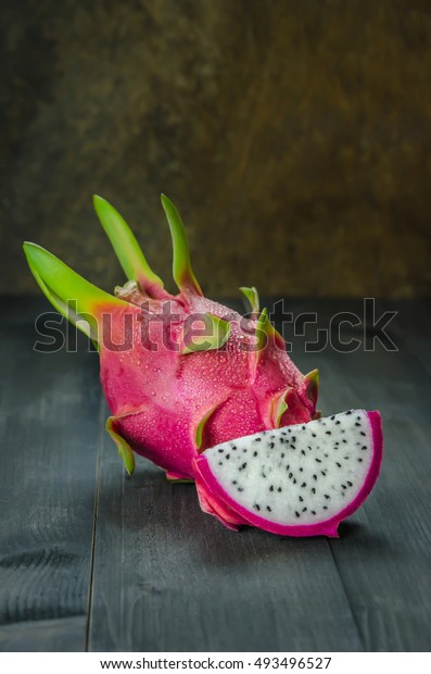 Ripe Dragon Fruit Pitaya Slice On Food And Drink Stock Image 493496527