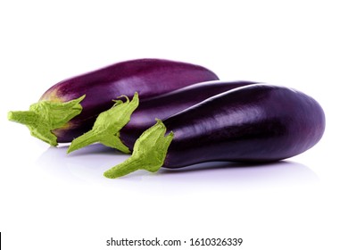 Ripe eggplant. Fresh eggplant from garden. Vegetarian food. Eggplant on white background close-up. 