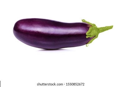 Ripe eggplant. Eggplant on white background close-up. Fresh eggplant from garden. Vegetarian food.