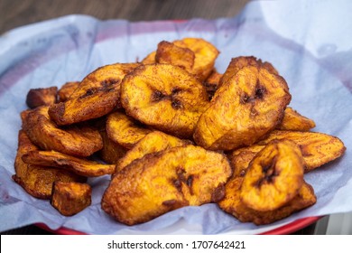 Ripe Fried African Plantain - Local Staple Food Served As Meals With Sauce Or As A Side Dish In Nigeria, West Africa And Other African Countries. Deep Fried Nigerian Plantains Ready To Be Served.